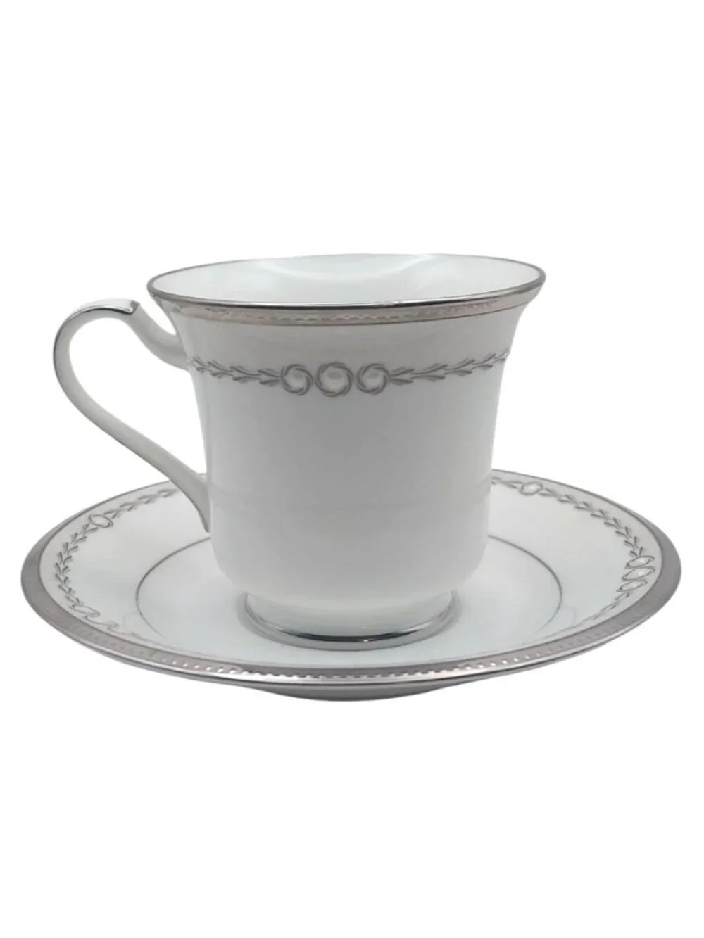 Noritake Bone China Tea Cup & Saucer Pearl Luxe Porcelain Japan 4816 Silver Trim